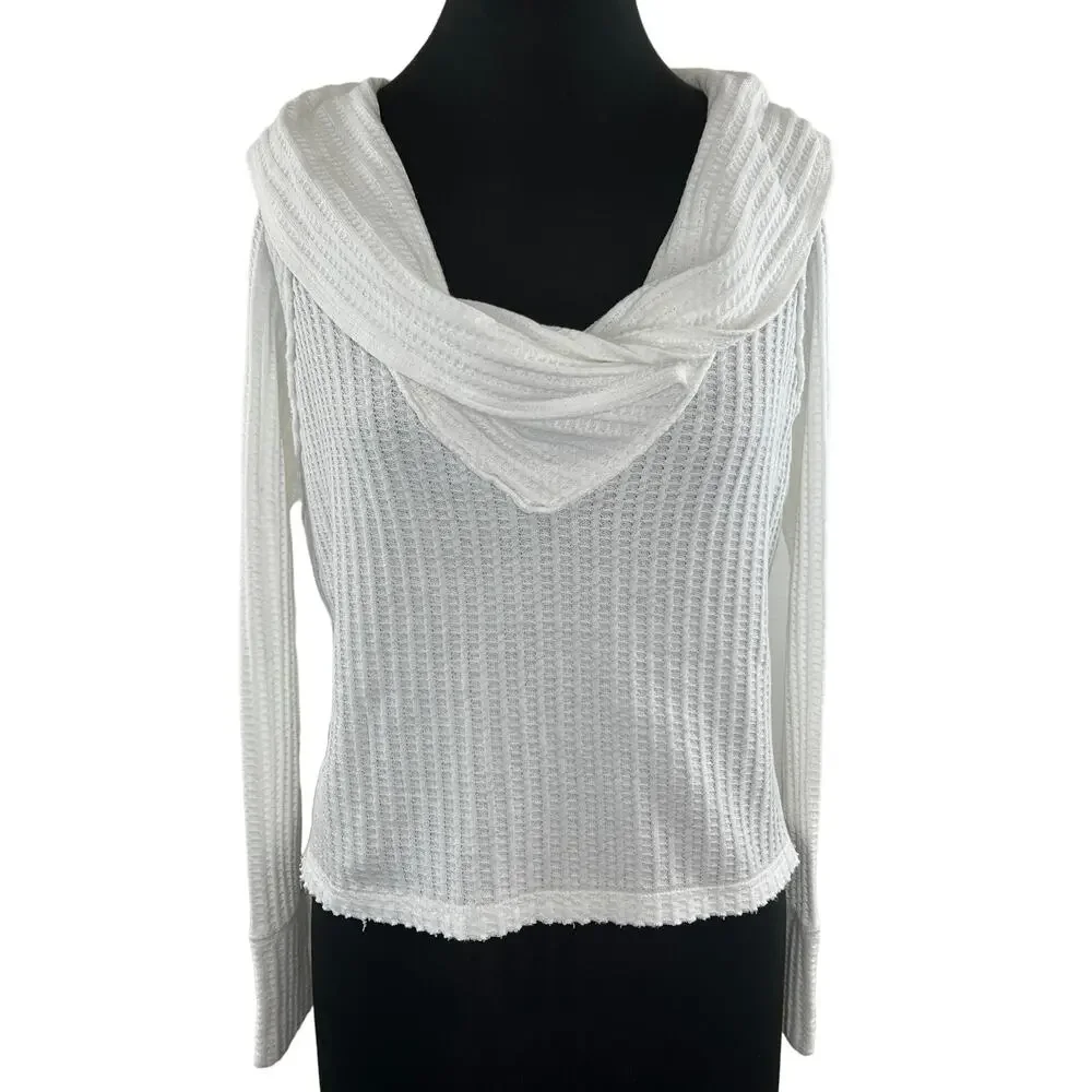 Free People We The Free White Wildfox Waffle Knit Long Sleeve Draped Neck Top XS
